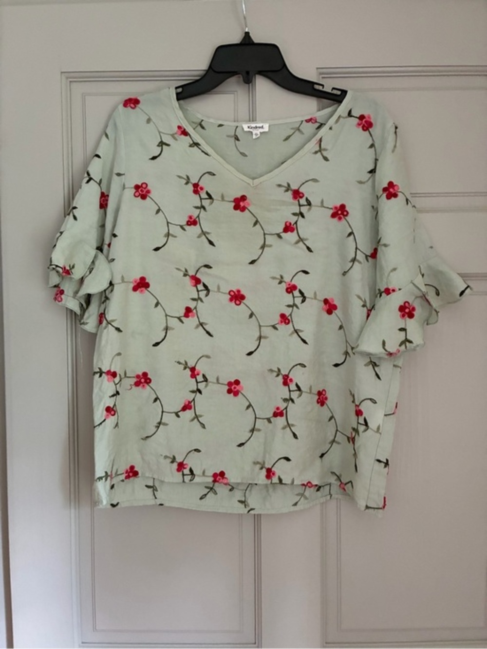 Kindred Anthropologie Womens Top XL Petite PXL Mint Green Boho Cottagecore